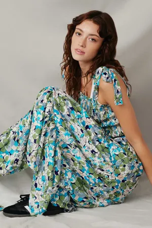 Floral Smocked Bodice Tie Shoulder Dress