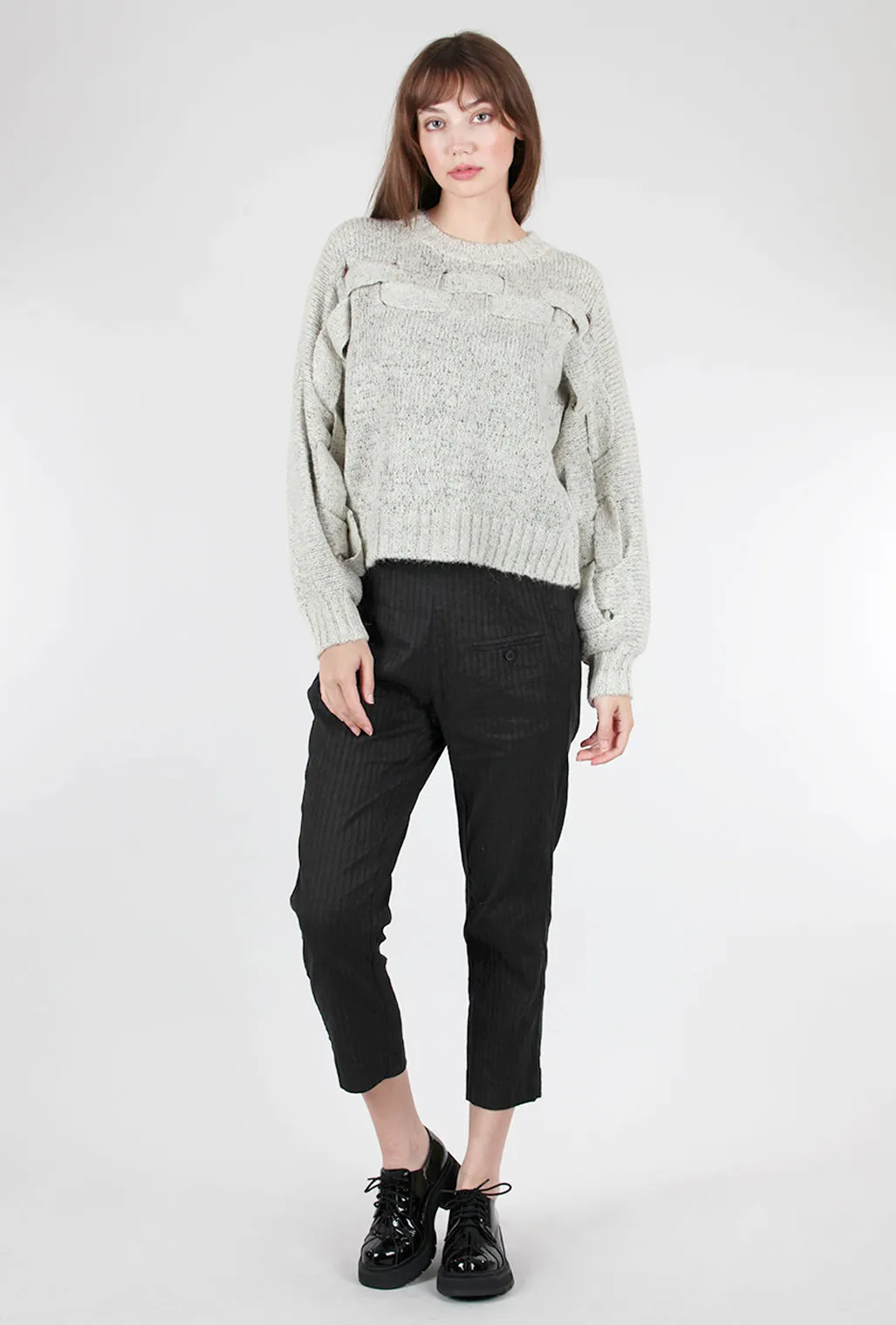 Front-Weave Dolman Sweater, White