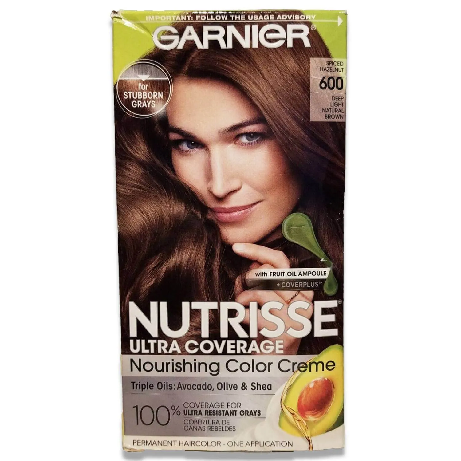 Garnier Nutrisse - Ultra Coverage 100% Gray Coverage Permanent Hair, Color Neutral Light Brown 600 - 3 Pack