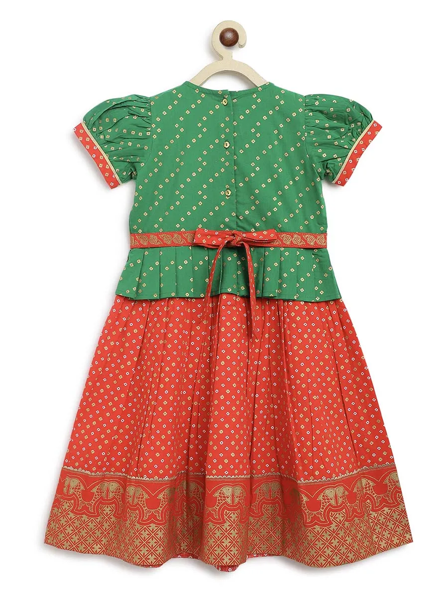 Girl Bandhani Pattu Pavdai-Green