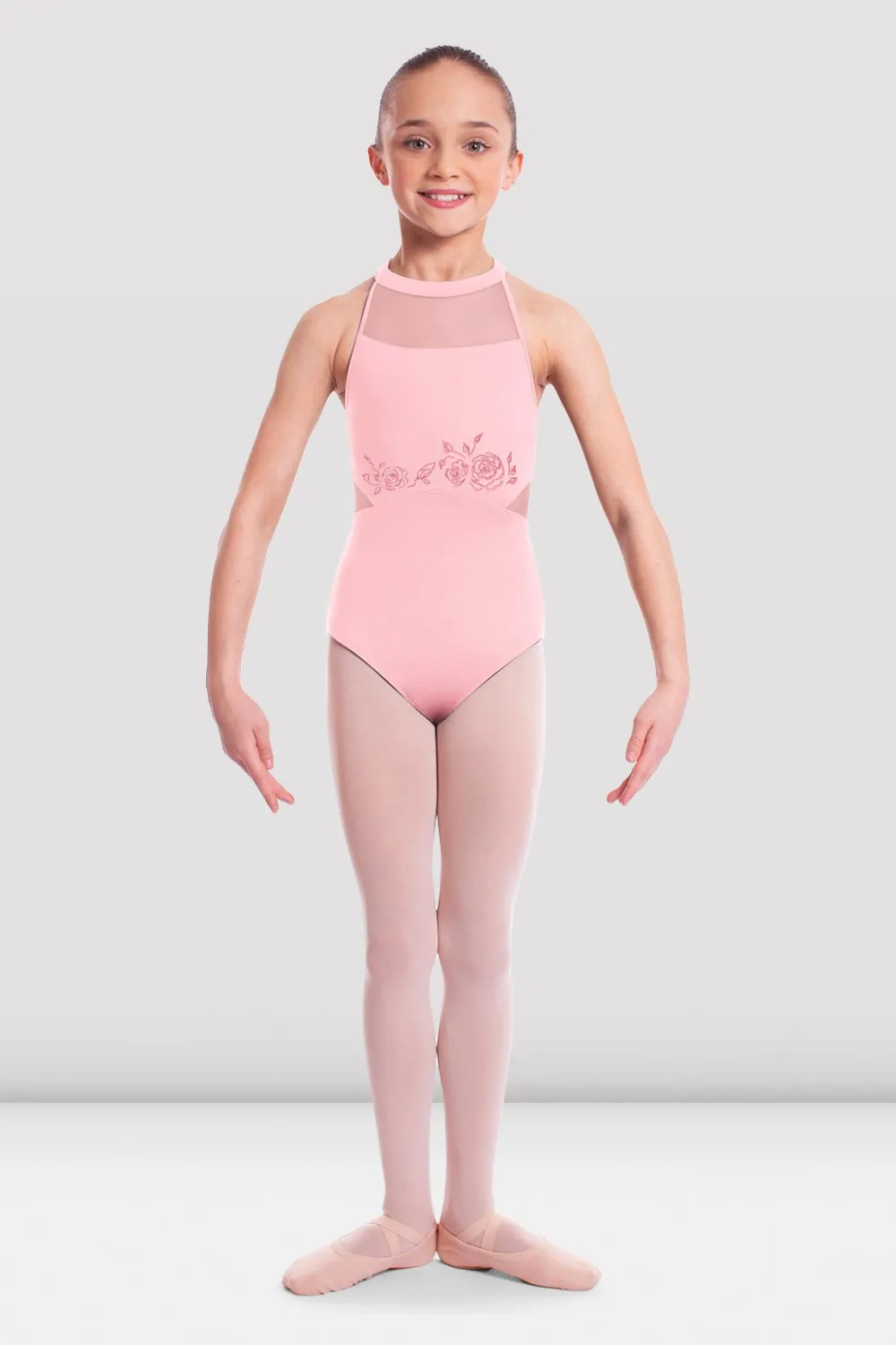 Girls Leisha Rose Embroidered High Neck Leotard