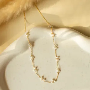 Gold Bead Pearl Layering Necklace