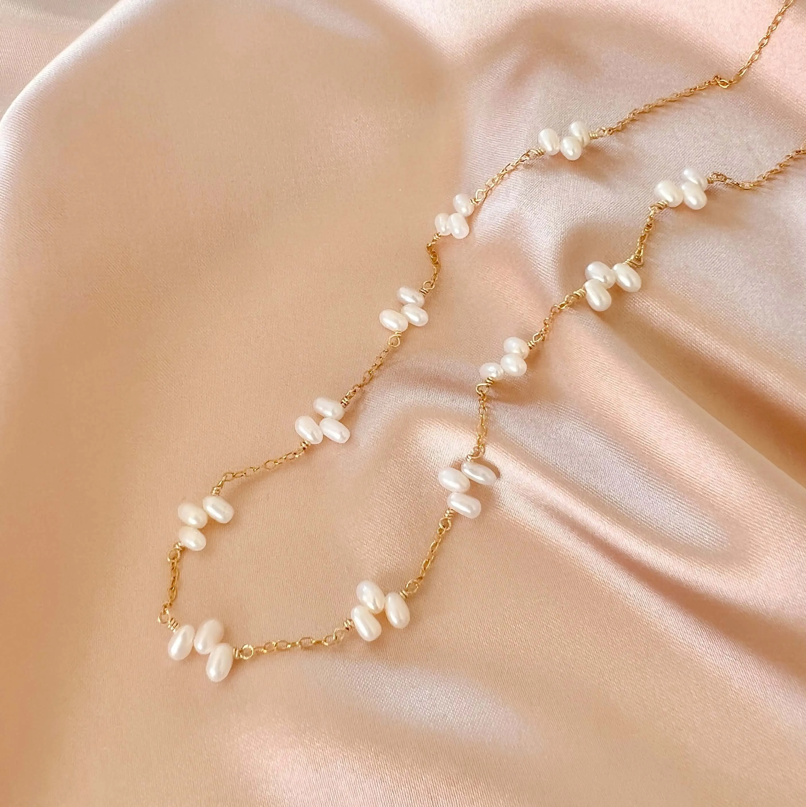 Gold Bead Pearl Layering Necklace