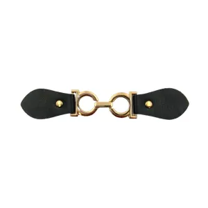 Golden Double-Ring Black PU Belt Buckle