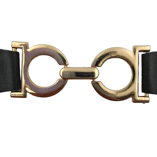 Golden Double-Ring Black PU Belt Buckle