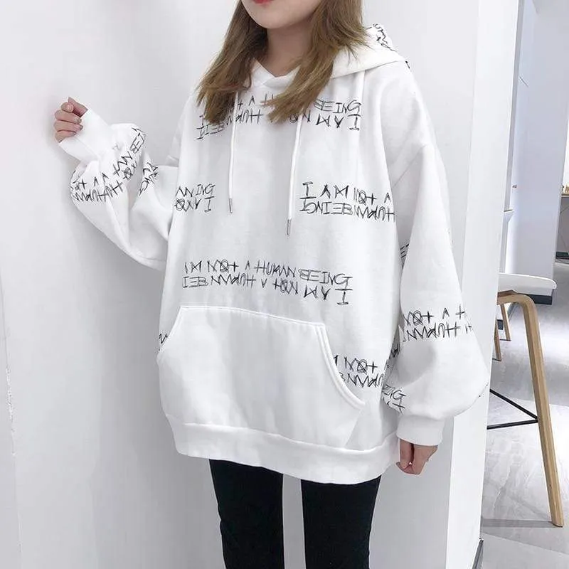 Harajuku letter printing hooded sweatshirt long-sleeved loose Pullovers sweatshirt