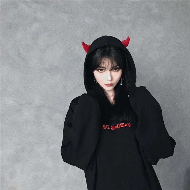 'Hellboy' Black Grunge Horn Hoodie