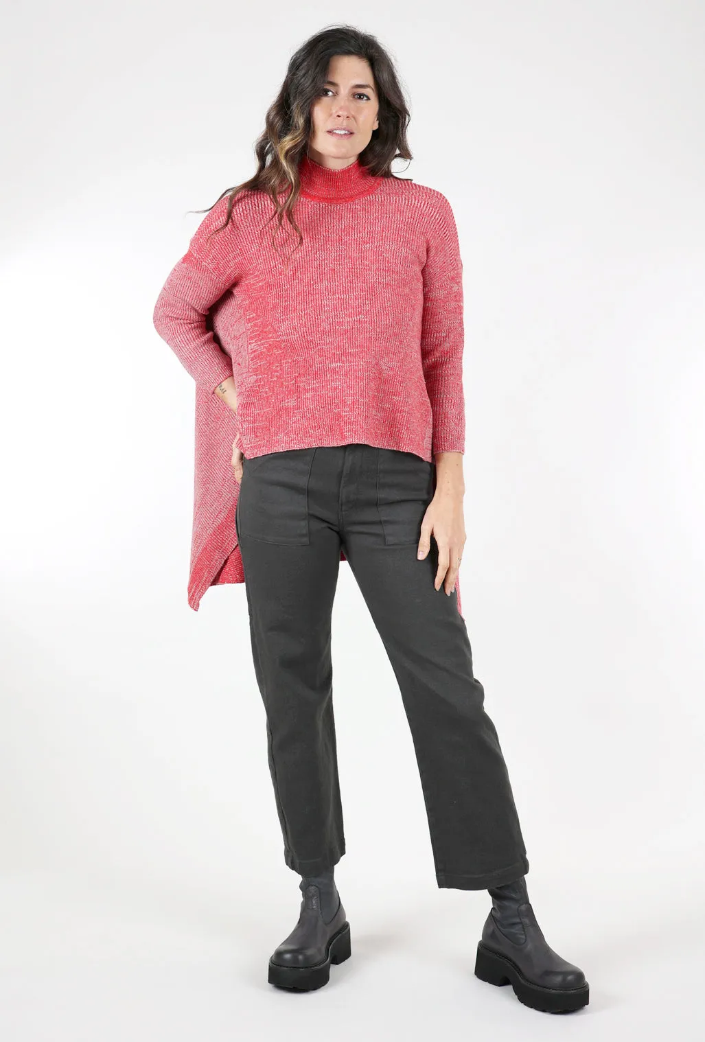 High-Low Osfa Sweater, Red