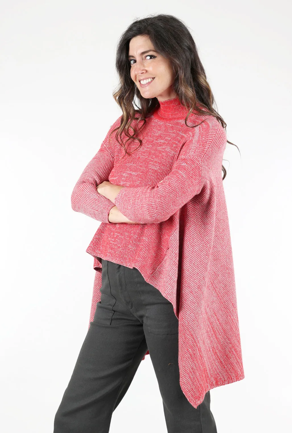 High-Low Osfa Sweater, Red