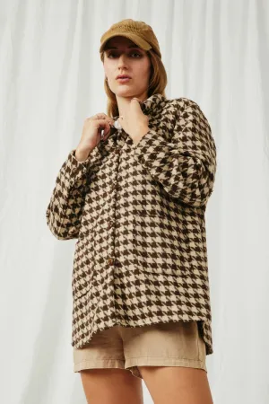 Houndstooth Front Pocket Button Detail Coat