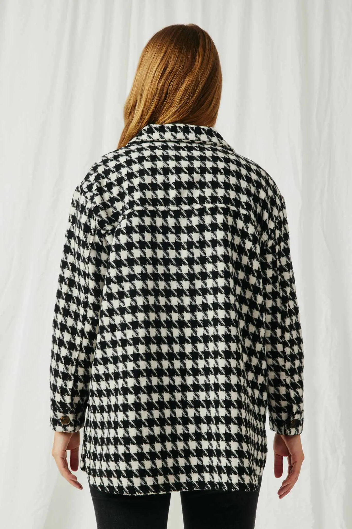 Houndstooth Front Pocket Button Detail Coat