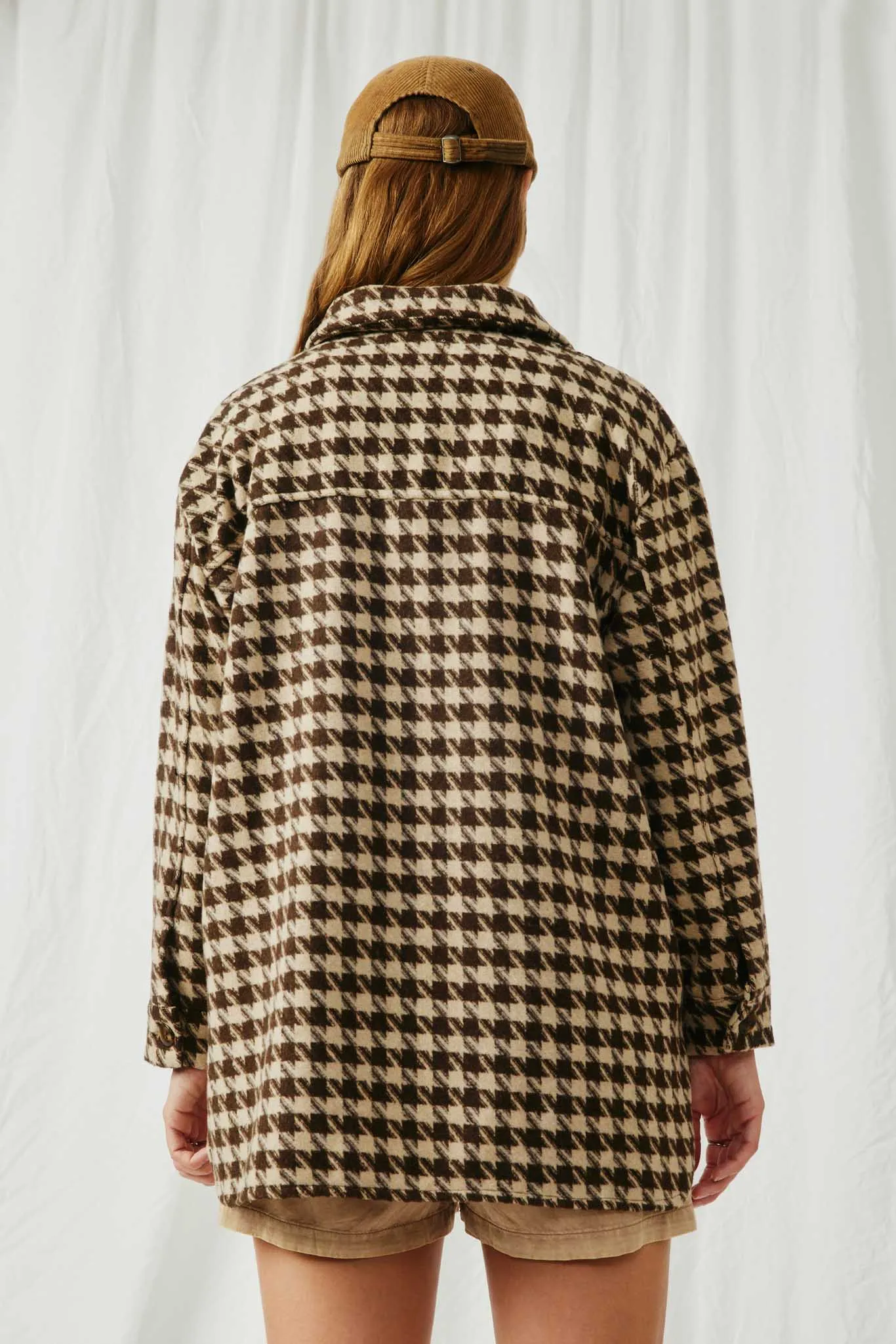 Houndstooth Front Pocket Button Detail Coat