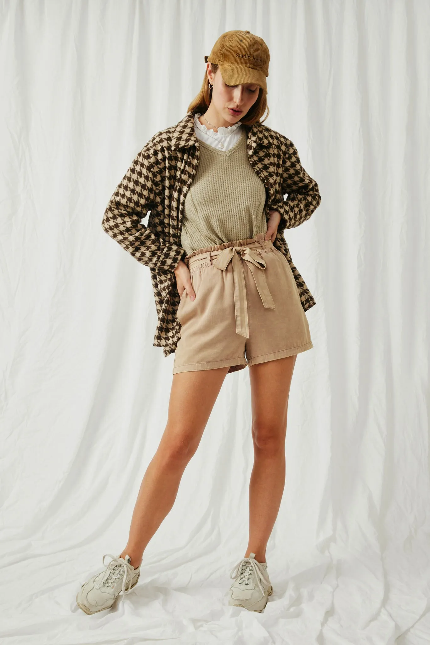 Houndstooth Front Pocket Button Detail Coat