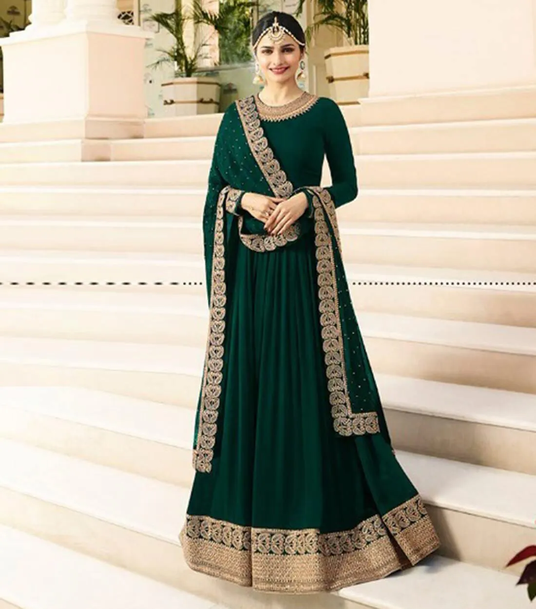 Innovative Green Colored Semi Stitched Georgette Suit