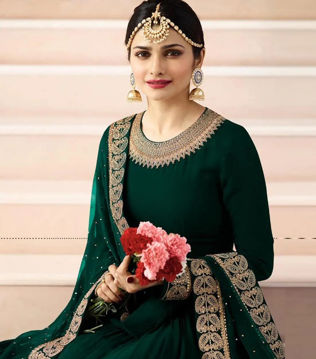 Innovative Green Colored Semi Stitched Georgette Suit