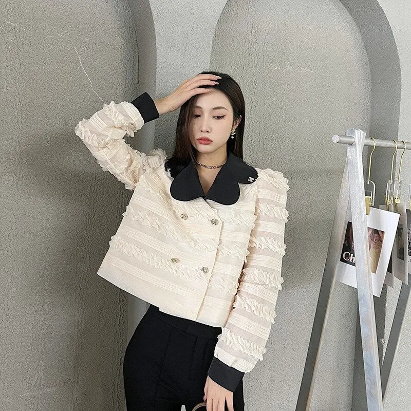 Korean Fashion Beige Jackets for Women 2022 Autumn Elegant Tassel Jaqueta Feminina Inverno Short Chaqueta Mujer