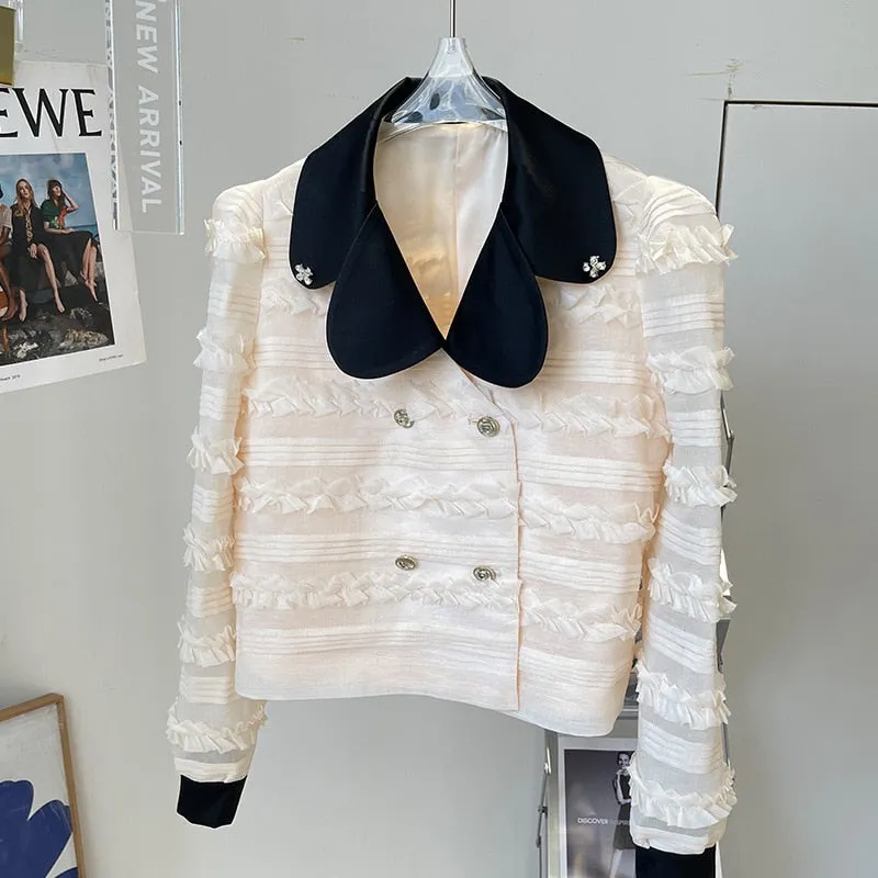 Korean Fashion Beige Jackets for Women 2022 Autumn Elegant Tassel Jaqueta Feminina Inverno Short Chaqueta Mujer