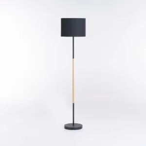 LAMP FLOOR-BLACK WOOD-BLACK FABRIC SHADE 150cm H