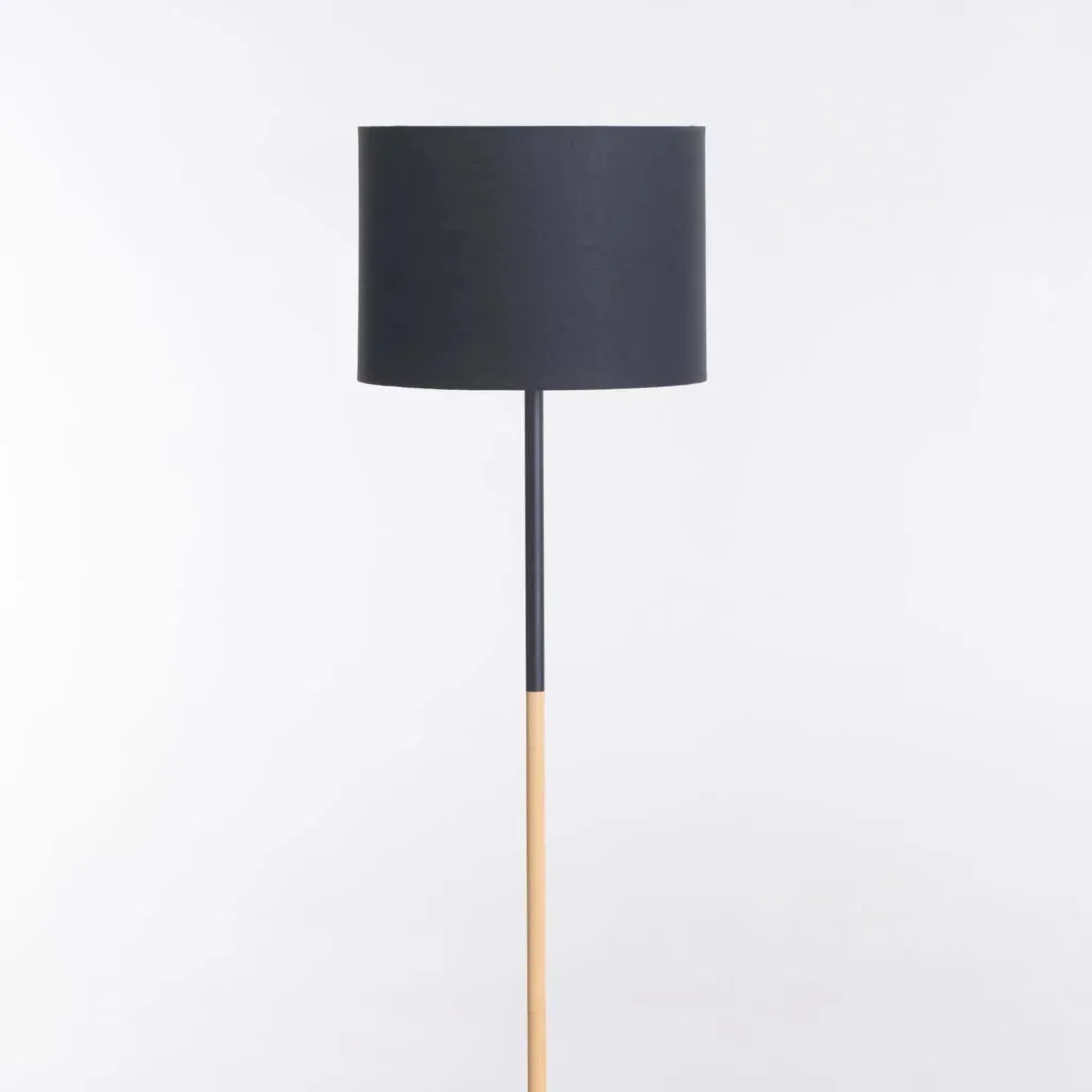 LAMP FLOOR-BLACK WOOD-BLACK FABRIC SHADE 150cm H