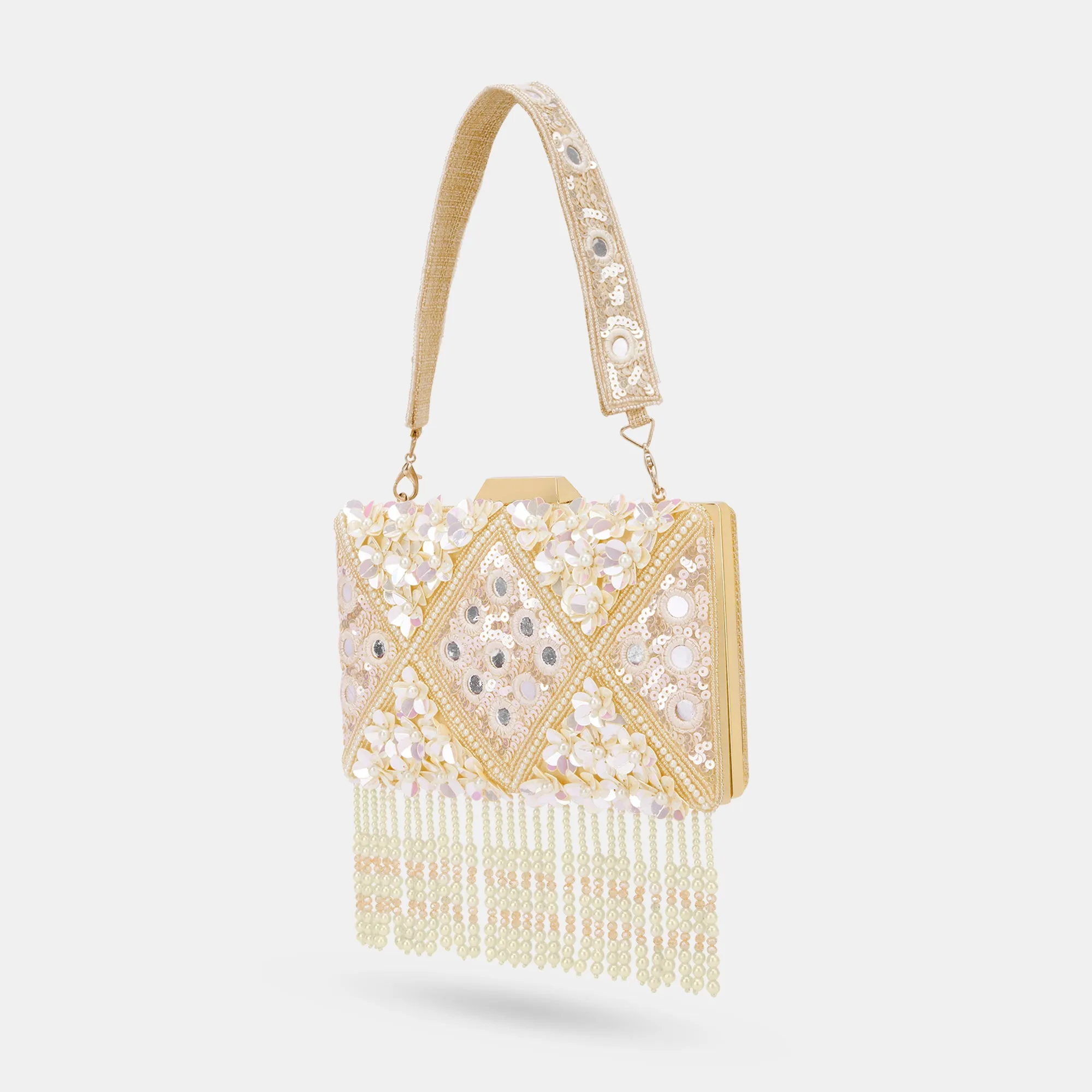 Lavie Luxe Flower Gold Medium Women's Clutch