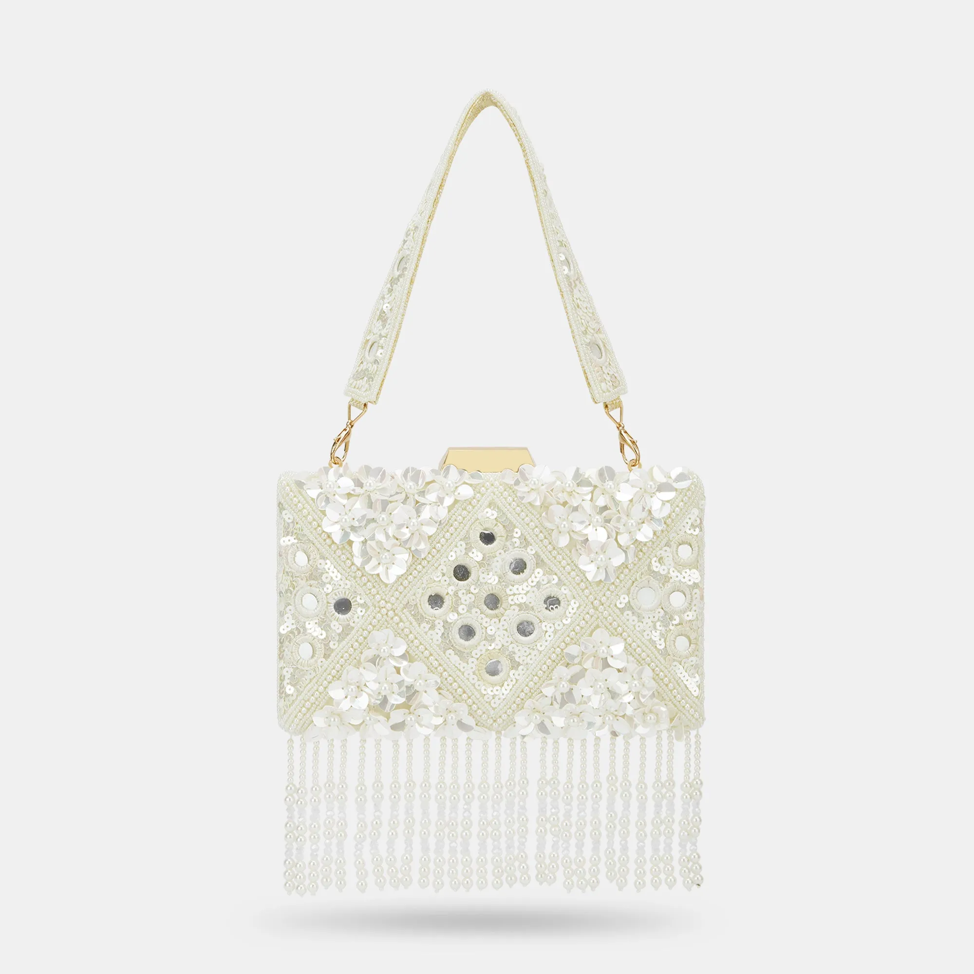 Lavie Luxe Flower White Medium Women's Clutch