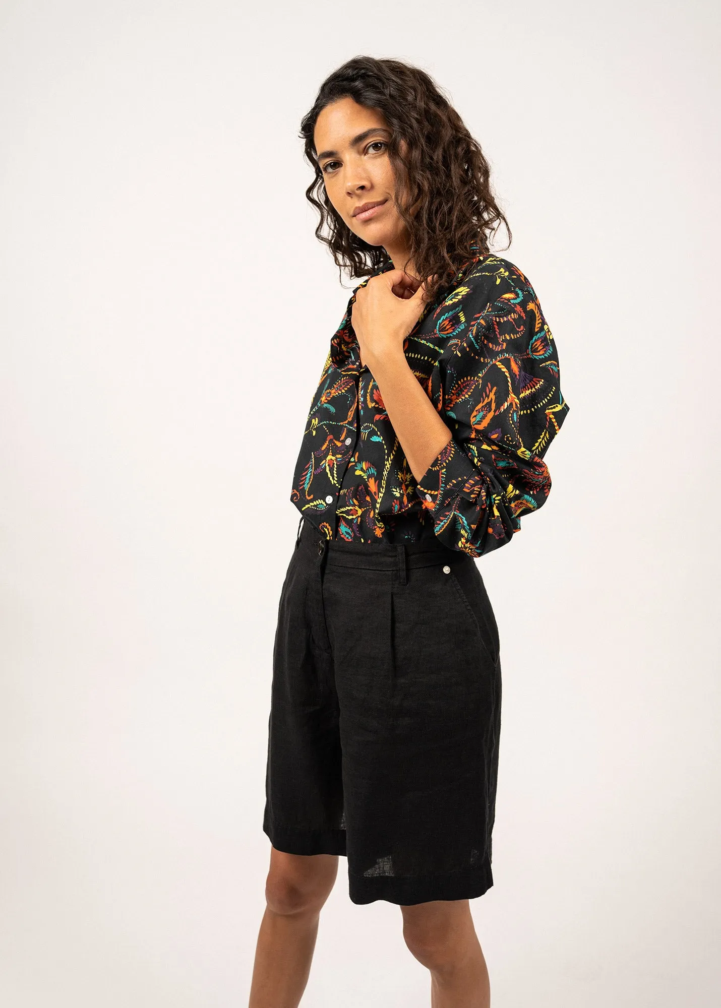 MARION - Printed Shirt With Long Sleeves | 100% Cotton (SUMMER BLACK)