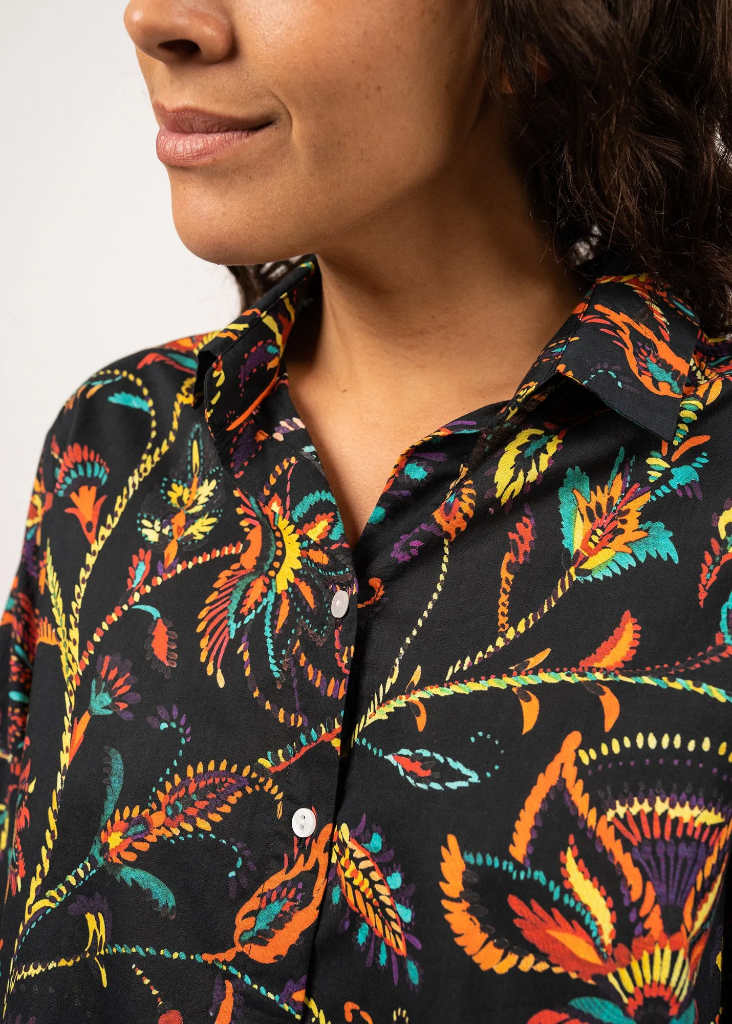 MARION - Printed Shirt With Long Sleeves | 100% Cotton (SUMMER BLACK)