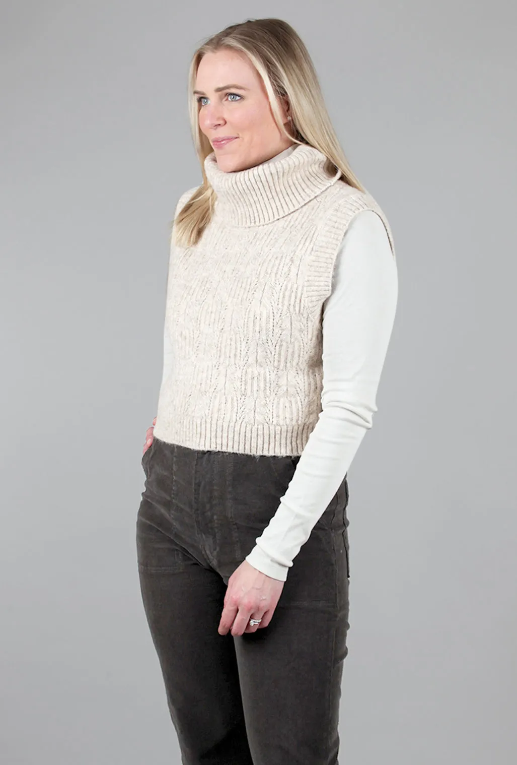 Marlene Sleeveless Cowl Topper, Oatmeal