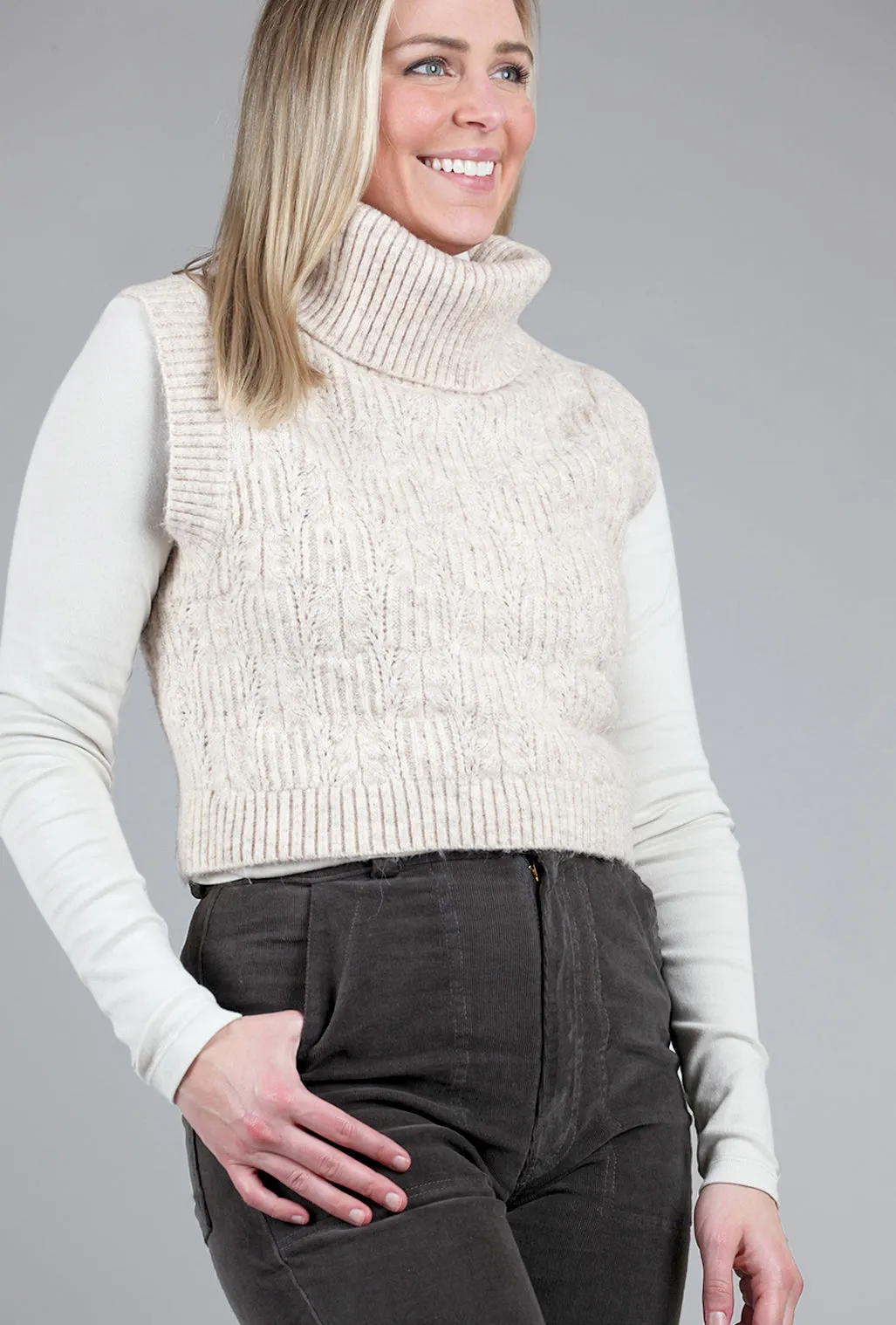 Marlene Sleeveless Cowl Topper, Oatmeal