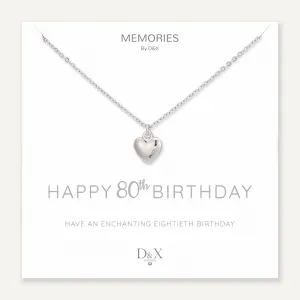 Memories: "HAPPY 80TH BIRTHDAY" | Heart Necklace | White Gold-Plated