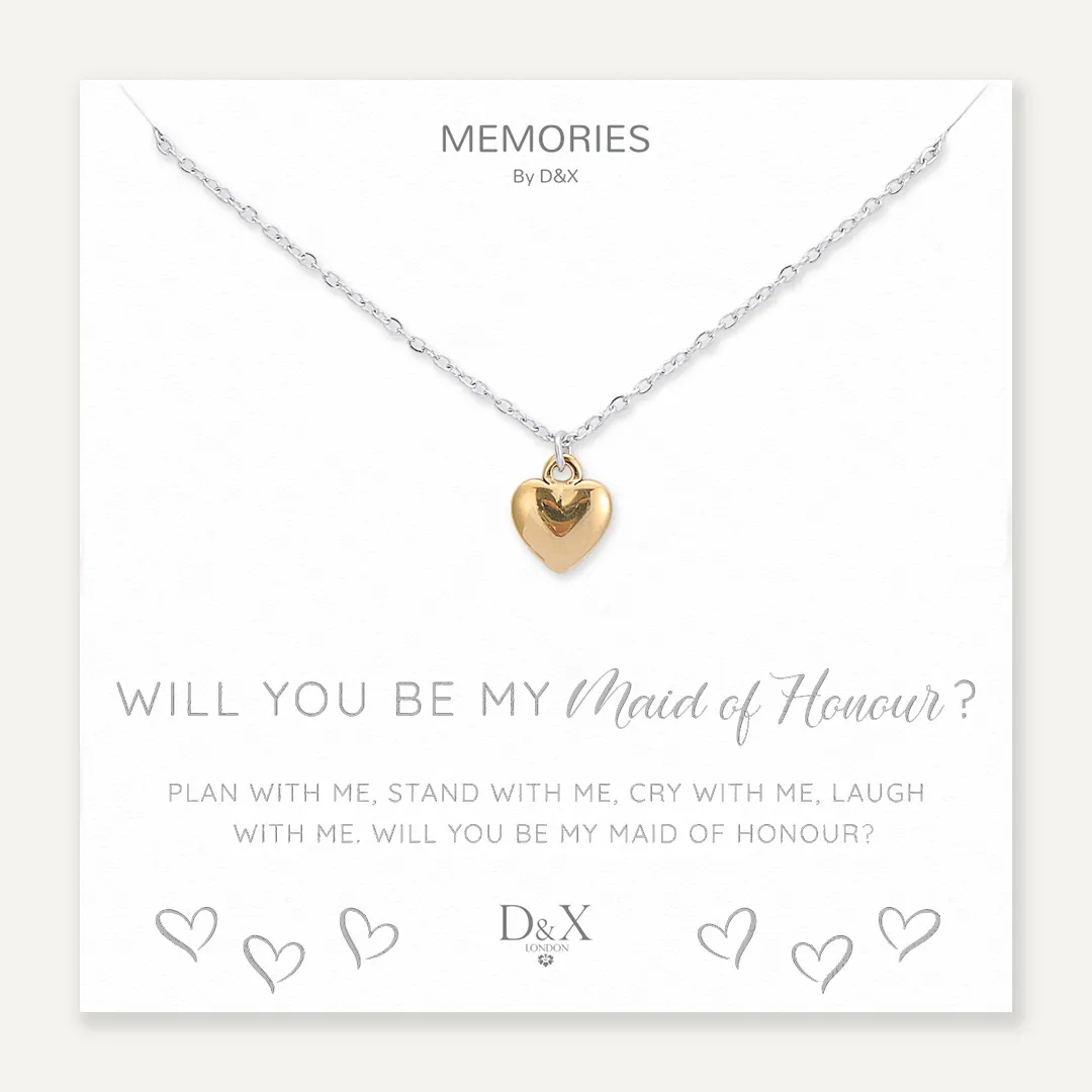 Memories: "WILL YOU BE MY MAID OF HONOUR?" | Heart Necklace | White Gold & 18K Gold-Plated