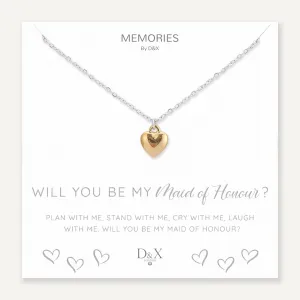 Memories: "WILL YOU BE MY MAID OF HONOUR?" | Heart Necklace | White Gold & 18K Gold-Plated