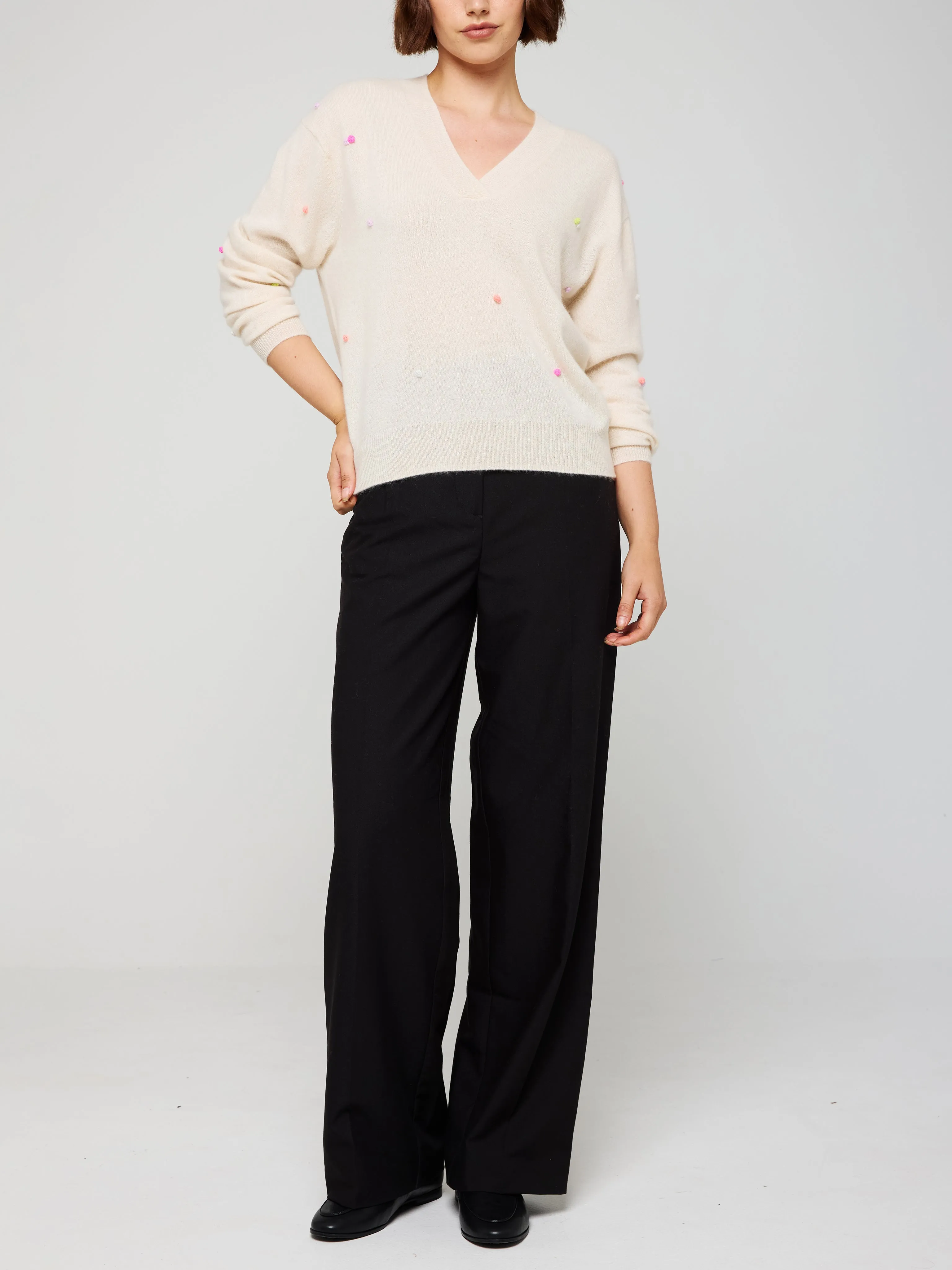 Millie Mini Pom Cashmere V-Neck