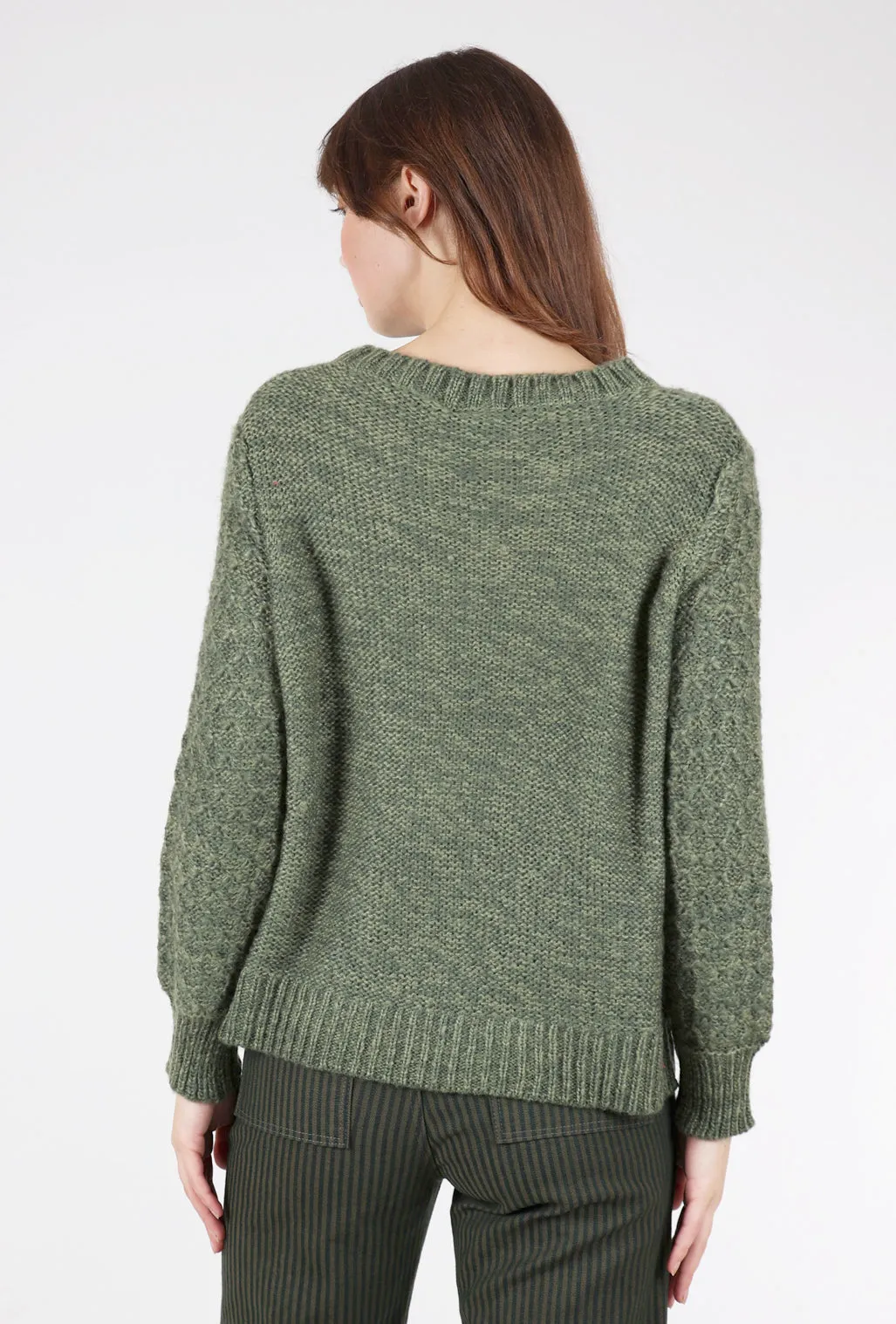 Mitch Cable Crew Sweater, Moss Olive