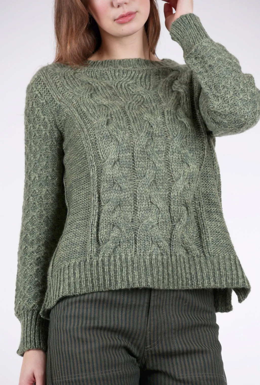 Mitch Cable Crew Sweater, Moss Olive