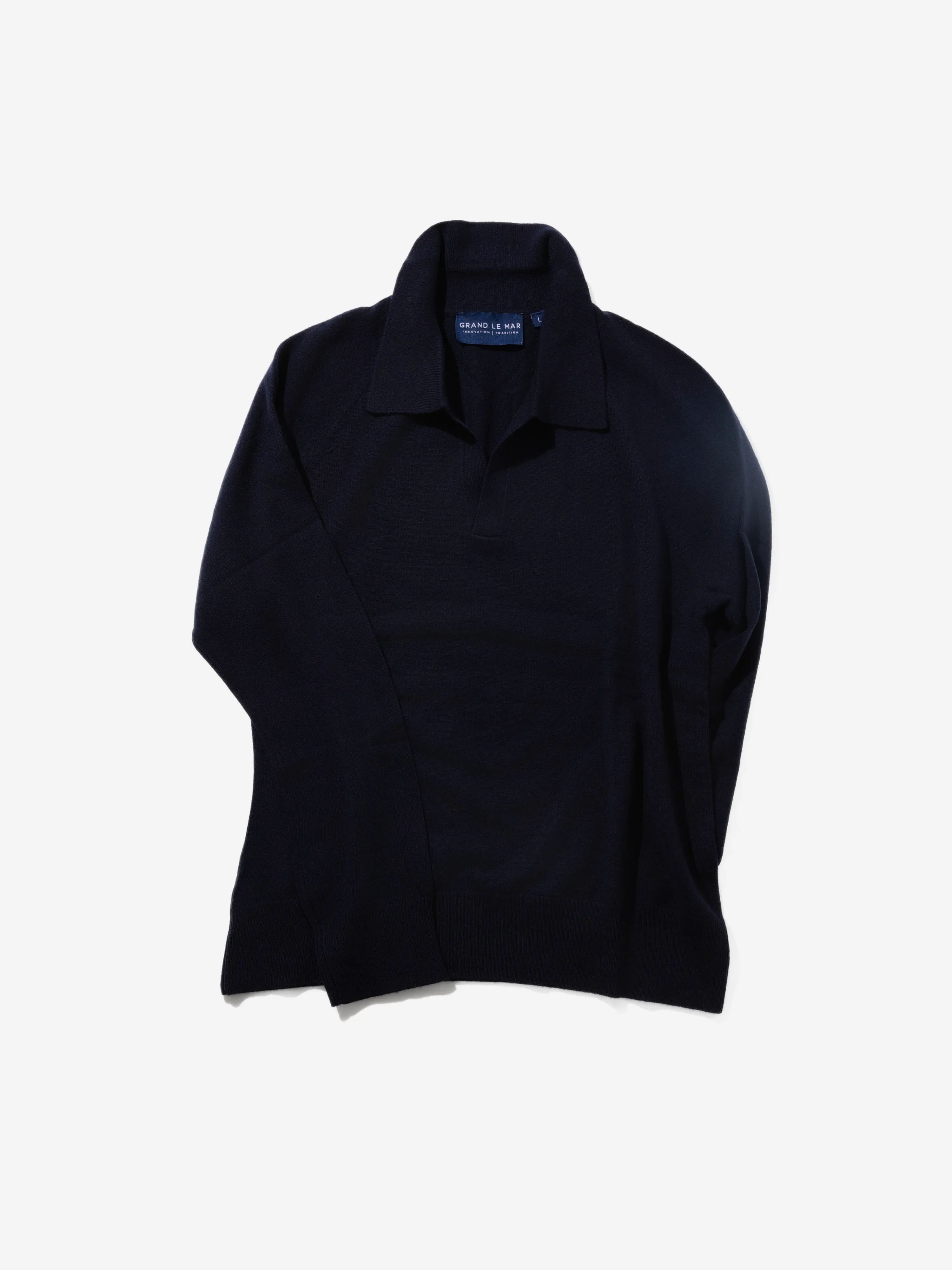 Navy Merino Wool Cashmere Polo