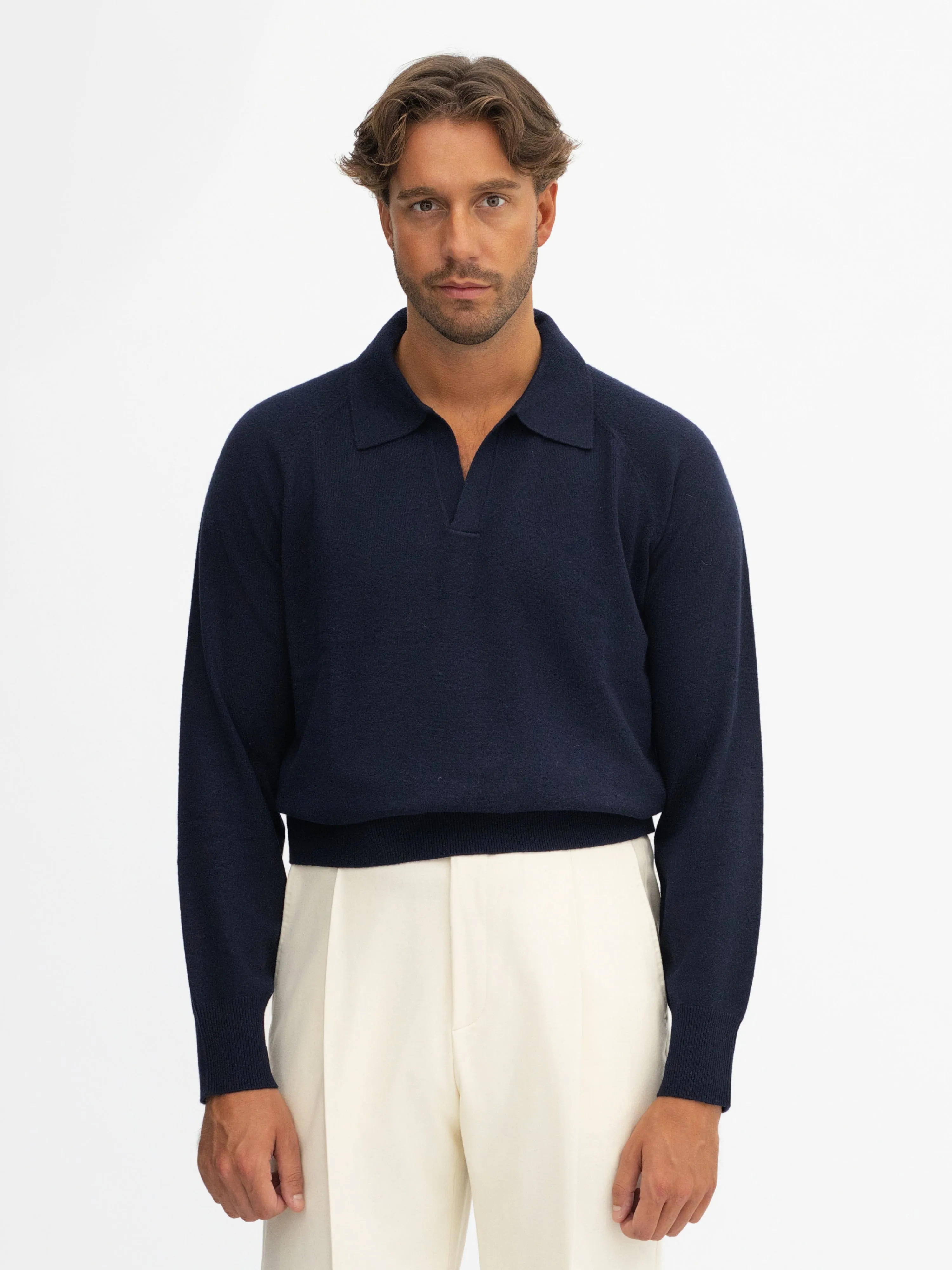 Navy Merino Wool Cashmere Polo