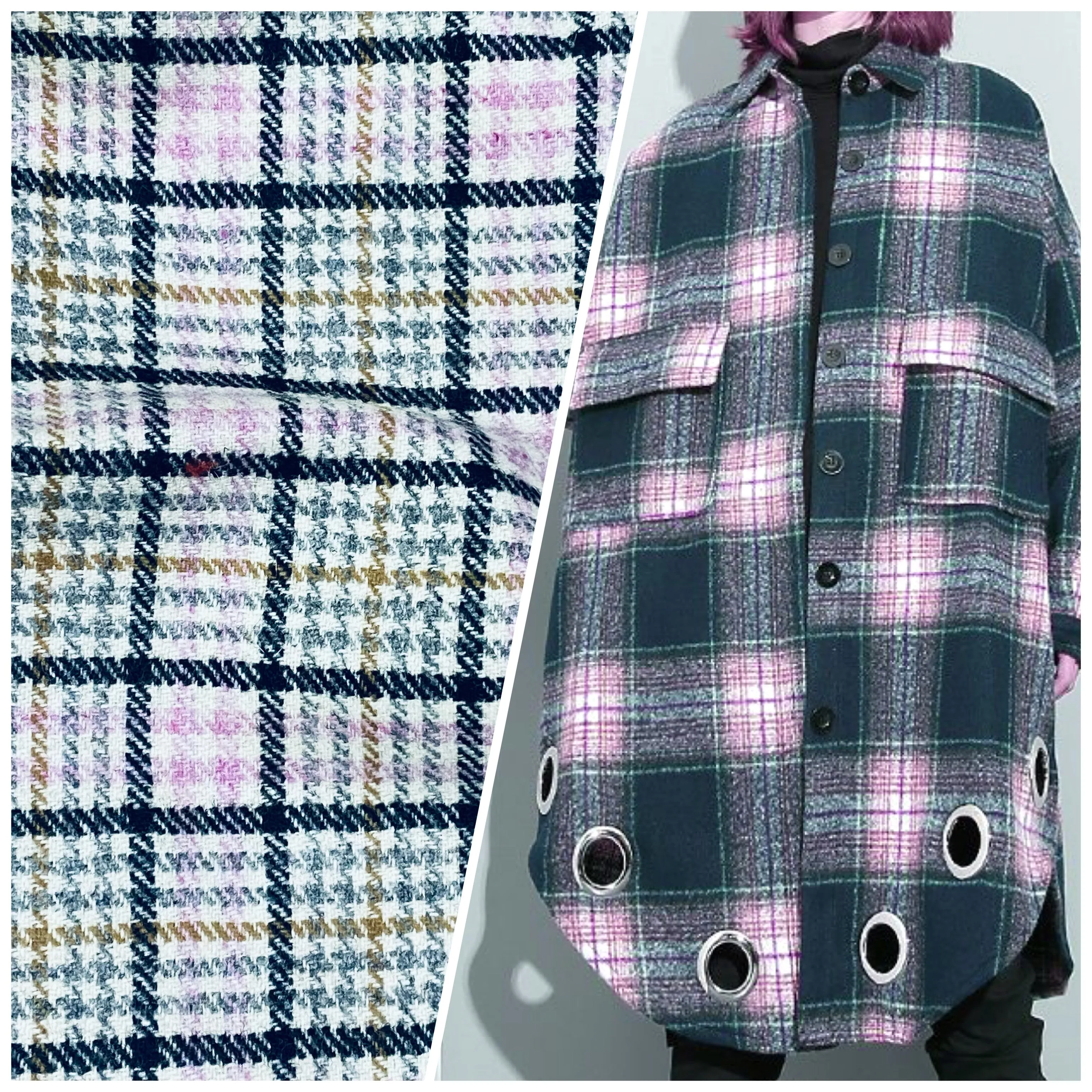 New Duke Sean 100% Wool Plaid Tartan Apparel Fabric in White, Lilac, Gray, & Black