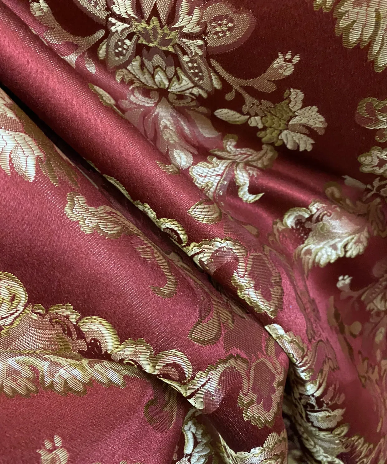 NEW Prince Lucas Designer Brocade Satin Medallion Fabric- Red & Gold- Upholstery & Drapery