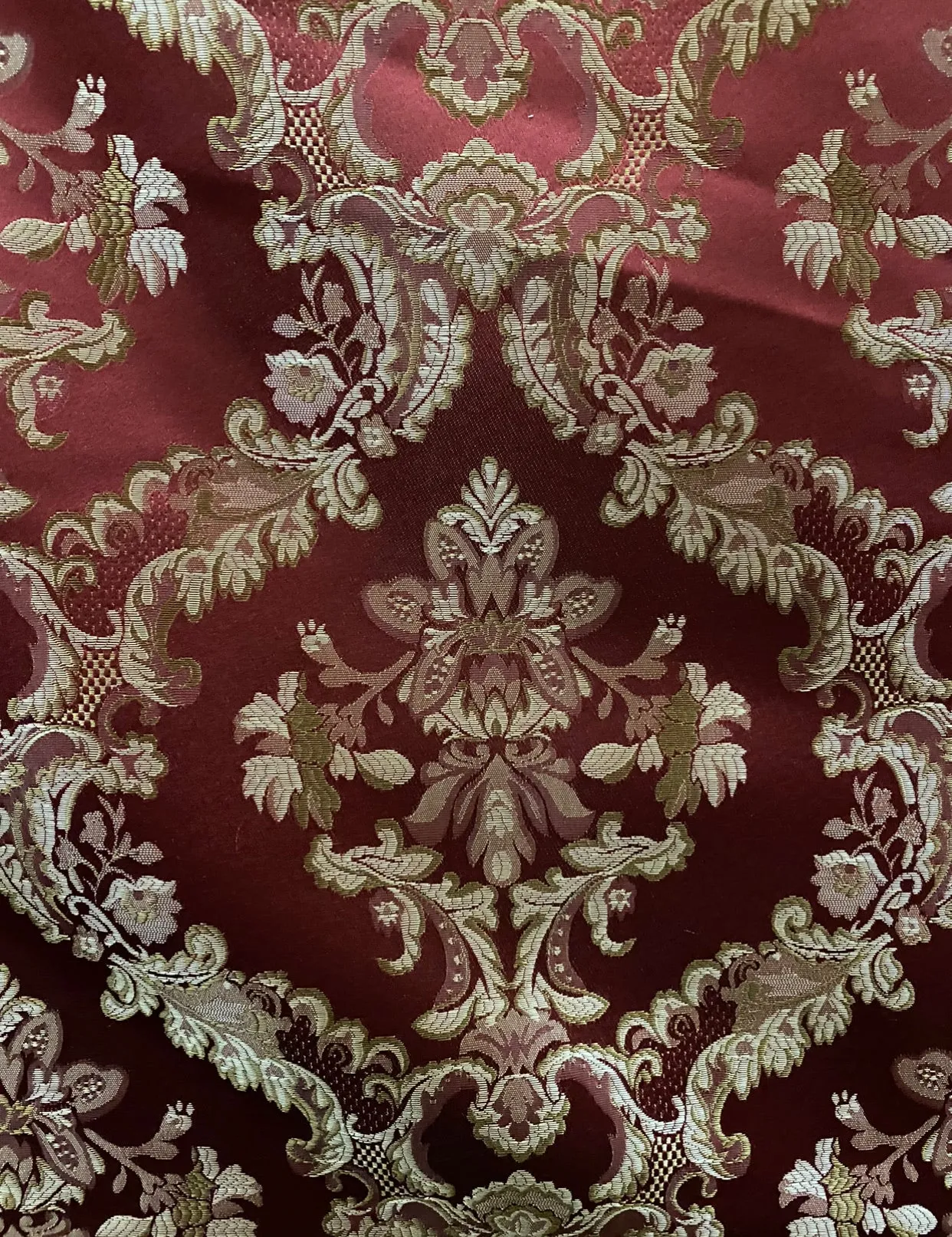 NEW Prince Lucas Designer Brocade Satin Medallion Fabric- Red & Gold- Upholstery & Drapery