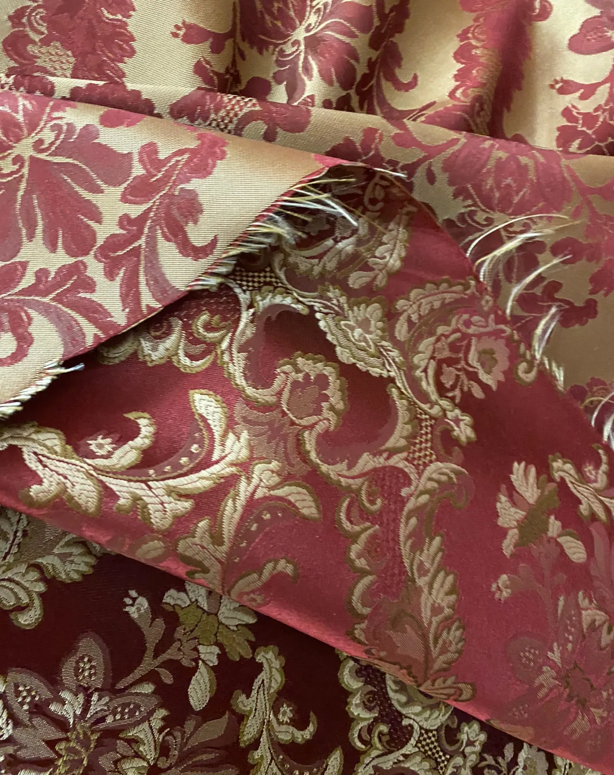 NEW Prince Lucas Designer Brocade Satin Medallion Fabric- Red & Gold- Upholstery & Drapery