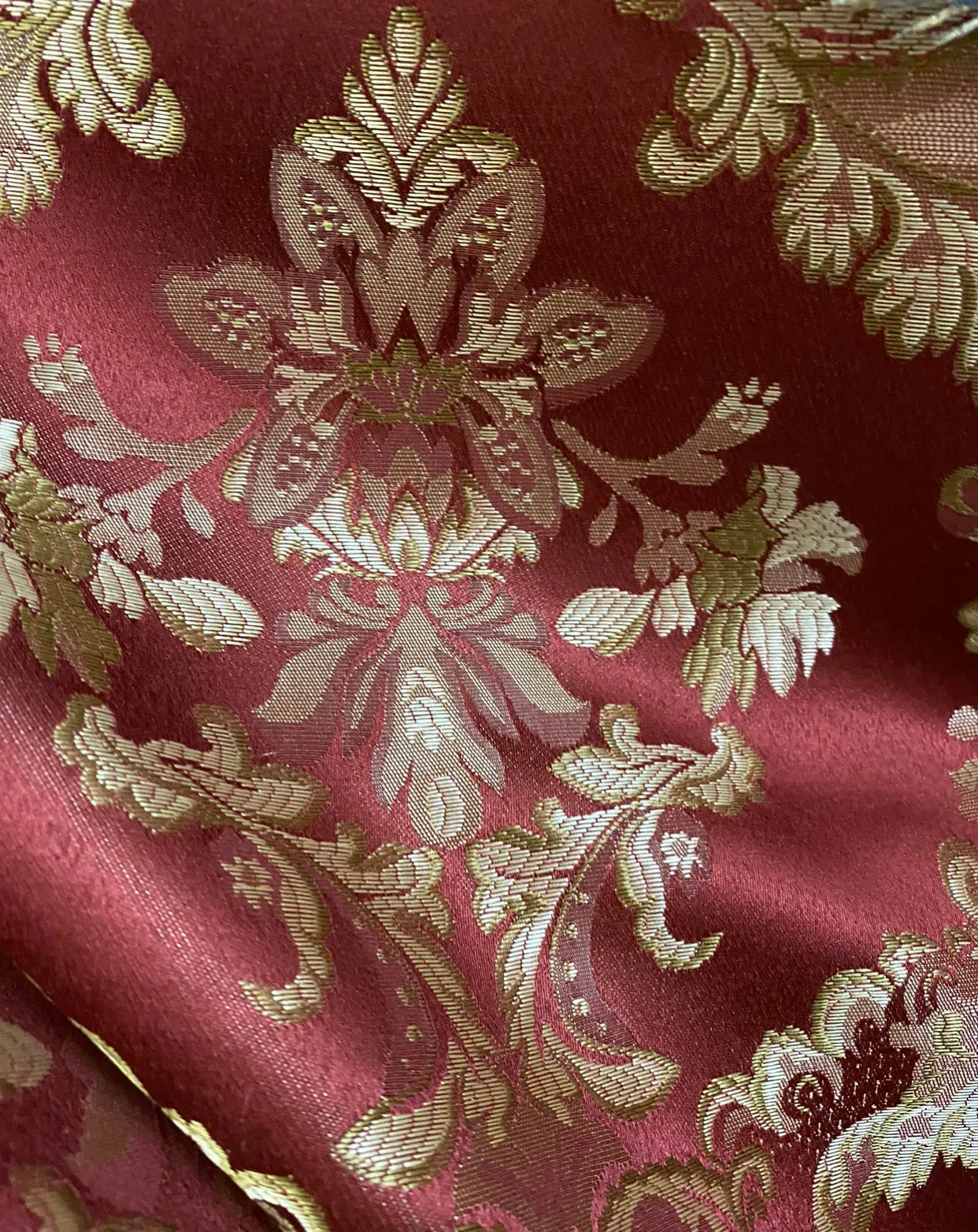 NEW Prince Lucas Designer Brocade Satin Medallion Fabric- Red & Gold- Upholstery & Drapery