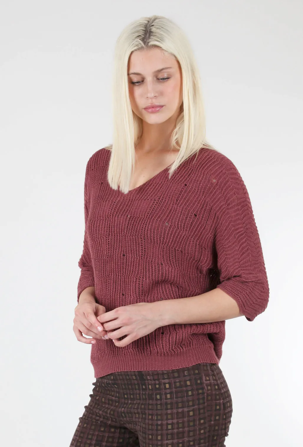 Open-Weave Sweater, Wine