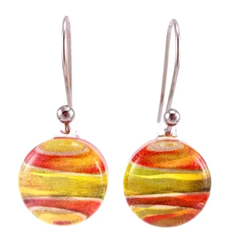 Orange Foiled Round Earrings