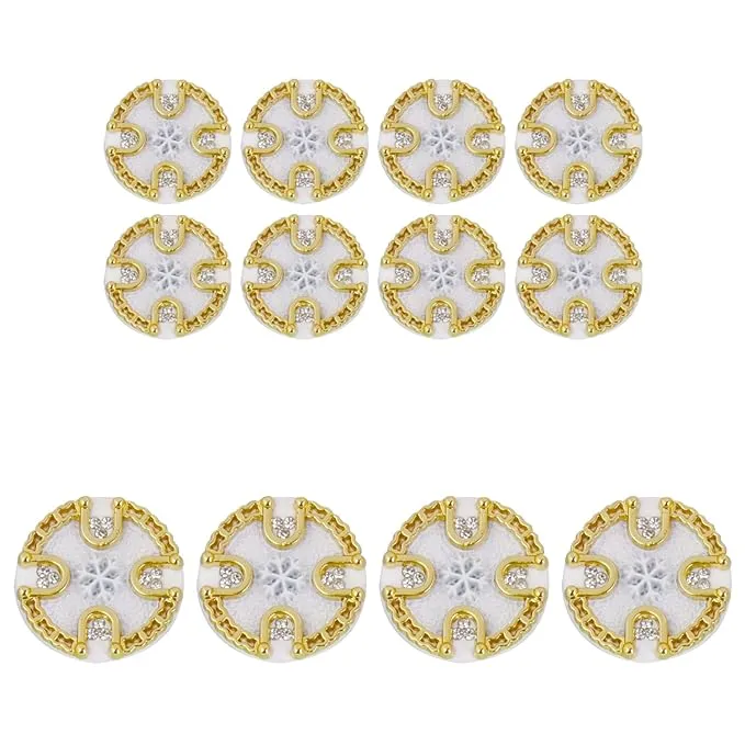 Ornate Diamond Pattern Gold Metal Buttons(8 Small   4 Big)