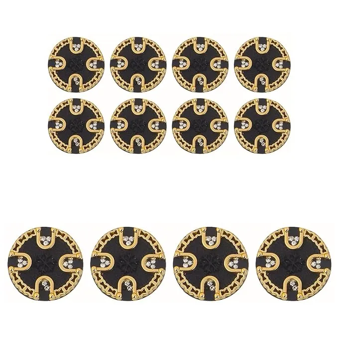 Ornate Diamond Pattern Gold Metal Buttons(8 Small   4 Big)