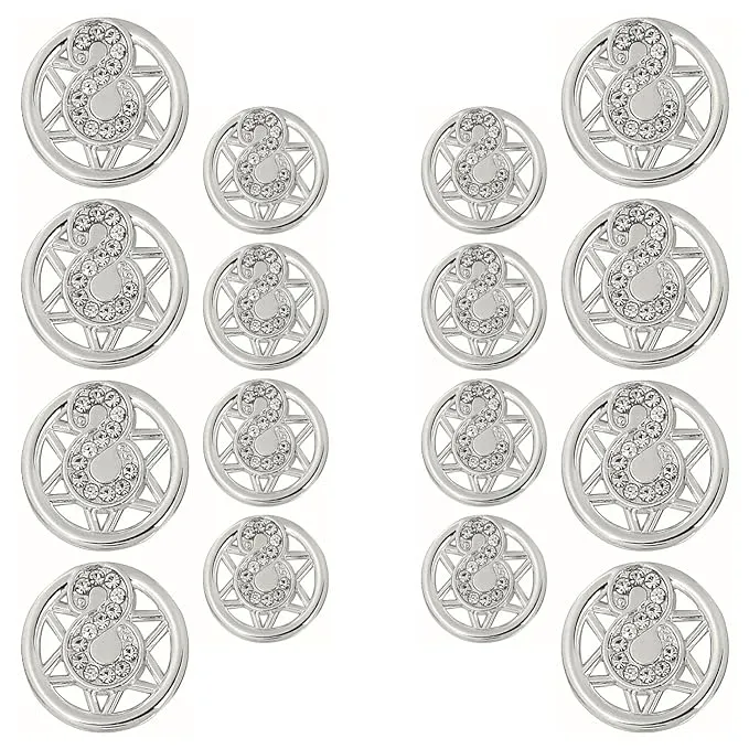 Ornate Star Crystal Silver Metal Buttons (8 Big   8 Small)