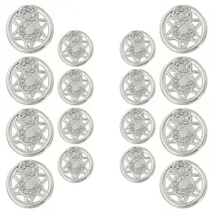 Ornate Star Crystal Silver Metal Buttons (8 Big   8 Small)