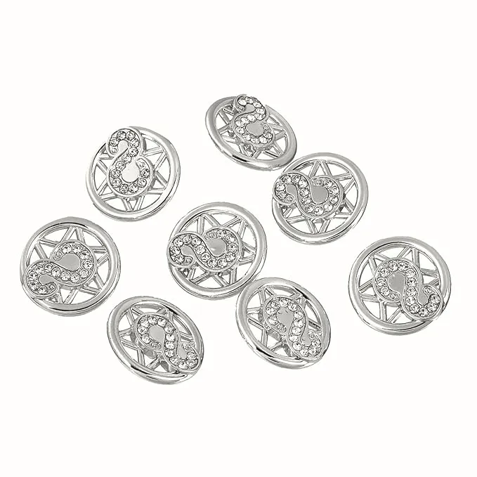 Ornate Star Crystal Silver Metal Buttons (8 Big   8 Small)