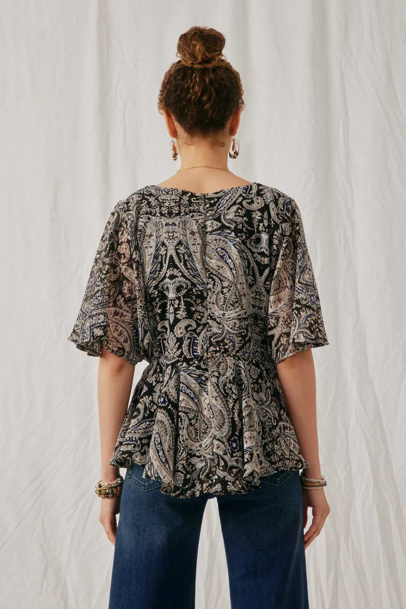 Paisley Print Dolman Peplum Top